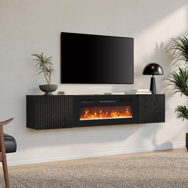 Fitueyes Fireplace Floating Tv Stand With 36" Fireplace, Modern Wood Tv ...